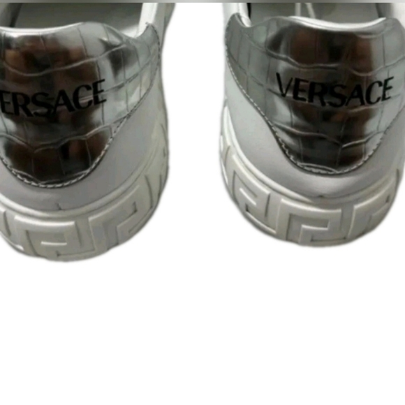 Versace Croc-Print Wht Silver Leather (Unisex) Snkers EU 40 /US Mens Sz 7 Wmns 9 - Picture 8 of 11